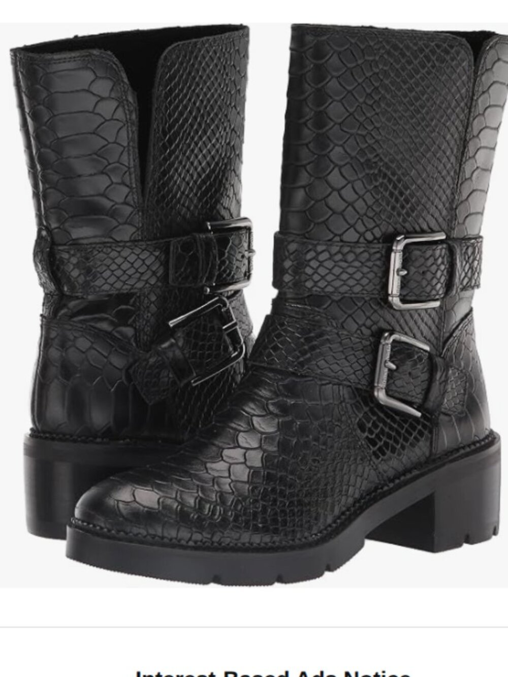Donald J Pliner Saraya Snake Embossed Leather Motorcycle Boots Black Size 9